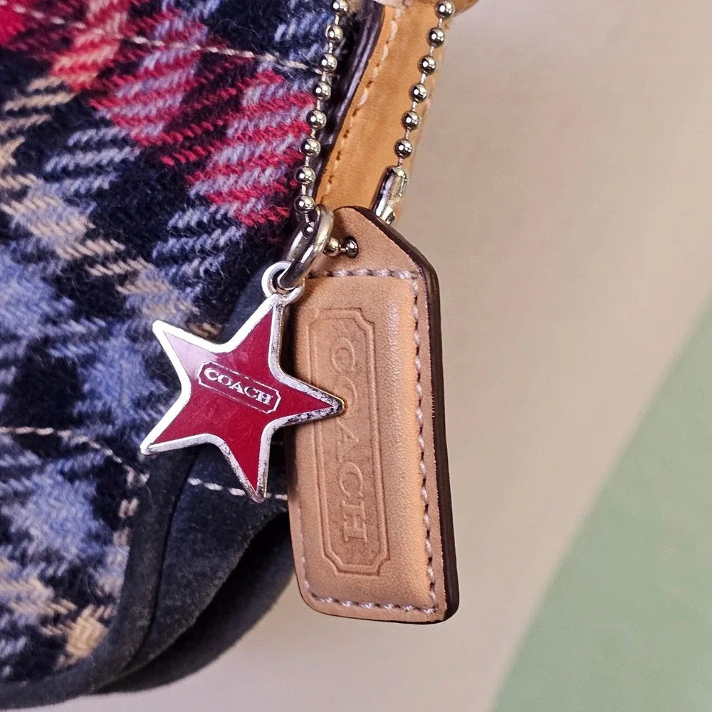 Coach‎ Soho Plaid Wool Suede Demi Bag 7570 Y2K Red Black Star Charm 2004